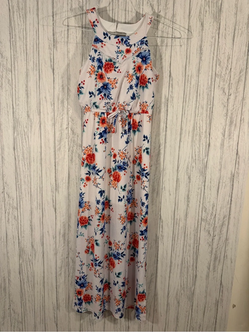 Three Pink Hearts Girls small Red, White, and Blue Floral Dress